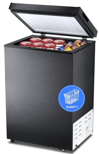Kismile 3.2 Cubic Feet Chest Freezer with 2 Removable Basket Free Standing Top Open Door Compact Freezer with Adjustable Temperature for Home/Kitchen/Office/Bar