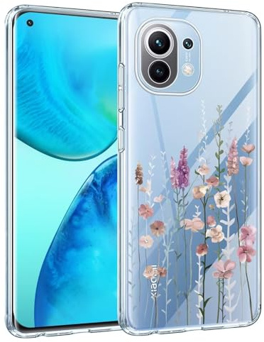 Kaywzo Hülle für Xiaomi Mi 11 Lite 4G/5G,Transparent TPU Handyhülle mit Gemälde Blume Muster,Ultradünn Stoßfester Schutzhülle,Schön Silikon Cover Case-3