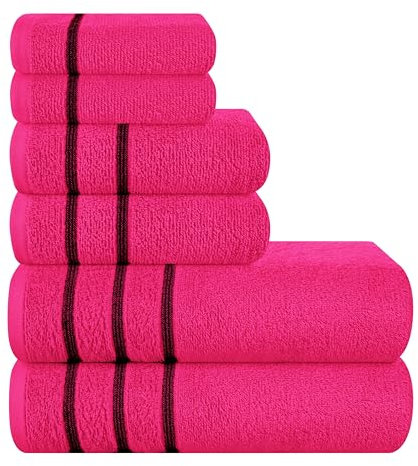 MyOwn Ultra-weiches 6er-Pack Baumwoll-Handtuch-Set, enthält 2 übergroße Badetücher 70 x 140 cm, 2 Handtücher 40 x 60 cm und 2 Waschbetten 30 x 30 cm, Heiße Rosa