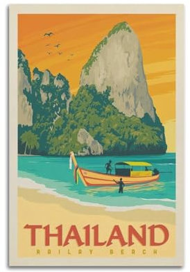qiyan Vintage-Reiseposter Thailand – Rail Ay Beach, dekoratives Gemälde, Leinwand, Wandposter und Kunstdruck, moderne Familienschlafzimmer-Dekoration, Poster, 40 x 60 cm