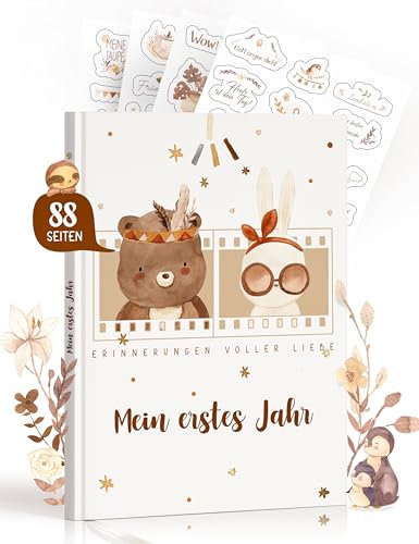 Mein erstes Jahr Babyalbum, Erinnerungsbuch für Baby mit Stickern, Das Babytagebuch Boho, Baby Geschenk Jungen Mädchen, Babyalbum, Erinnerungsbuch, Fotoalbum Baby, Geschenke zur Geburt Babygeschenke