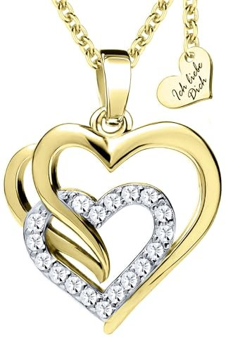 Herzkette Silber 925 / Gold vergoldet Halskette Damen Ich Liebe Dich Kette Silberkette Herzanhänger Herz Schmuck Geschenke Weihnachten Frauen Freundin Geburtstag Goldkette