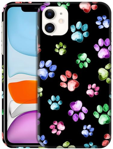 GlamCase for iPhone 11, iPhone 11 Case - Dog Cat Paw Watercolour Print Design Printed Slim Fit Cute Plastic Hard Snap on Protective Designer Back Phone Case/Cover for iPhone 11.