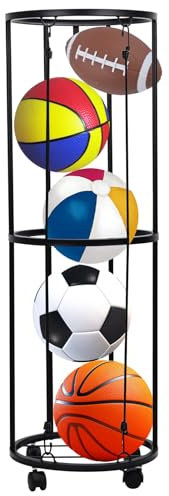 PEUTIER 2-Layer Garage Vertical Ball Rack, Metal Basketball Storage Rack Football Soccer Display Stand Gym Ball Holder Rack Sports Equipment Organizer for Playroom Garage, Doesn't Take up Much Space