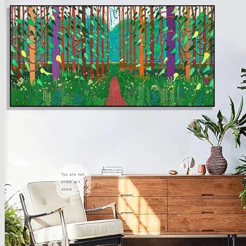 BMGKYAGL David Hockney, abstraktes „Der Frühling kommt, Bäume, Weg, Landschaftskunst, Poster, Leinwandgemälde, Wanddrucke, Bild, Wohnzimmer, Heimdekoration, 60 x 120 cm, rahmenlos
