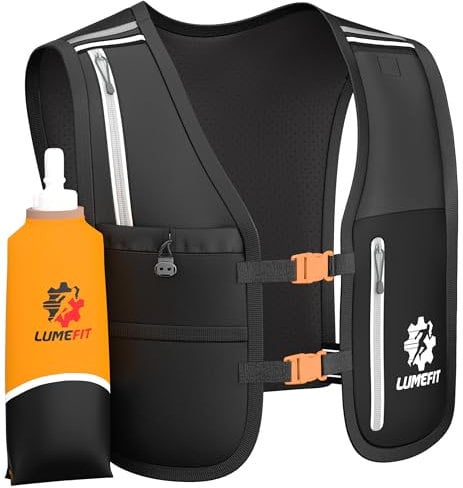 LUMEFIT Laufweste für Damen & Herren inkl. 500ml Trinkflasche - Trinkrucksack zum Laufen und Joggen Atmungsaktiv & Reflektierend - Laufrucksack Weste | Trinkweste Rucksack | Running Vest