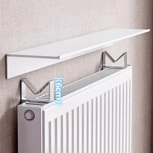 Etagere Radiateur à Poser sans Percer, Cache Radiateur en Aluminium Tablette Radiateur Flottantes Blanc pour Le Rangement et la Décoration, Charge Maximale 30kg,W 14.5cm/5.7in; L 35cm/13.7in