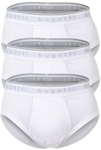 bugatti Men's Briefs, Pack of 3, Fine Rib, Fly, Cotton, Plain, White, X-Large