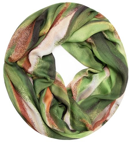 Gloop Loop Schlauchschal für Damen Schal Tuch seidig-luftig leicht mit buntem Muster Print (Gruendunkelorange)
