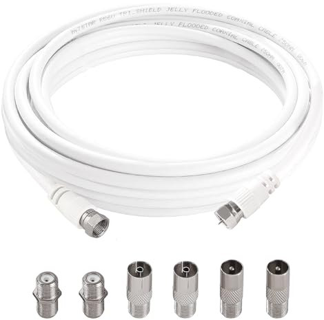 KUOQIY 3m 75 Ohm Cable Coaxial RG6, F Macho a F Macho Alta Velocidad Cable Antena TV RG6, con 6 Piezas Acopladores de Extensión, para Caja de Cables, TV, Satélite, Enrutador Digital