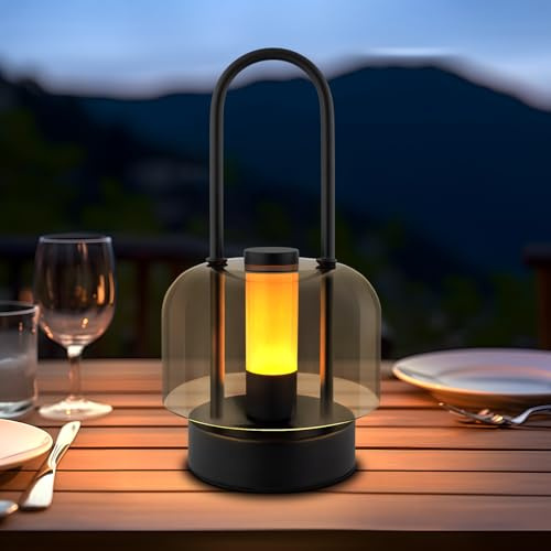Homefire Tischlampe Akku LED Tragbare Tischleuchte - Kabellos | Nachttischlampe Dimmbare 1800K-6500K mit Speicherfunktion USB-C Aufladbar Touch Lampe Für Innen und Aussen Schwarz