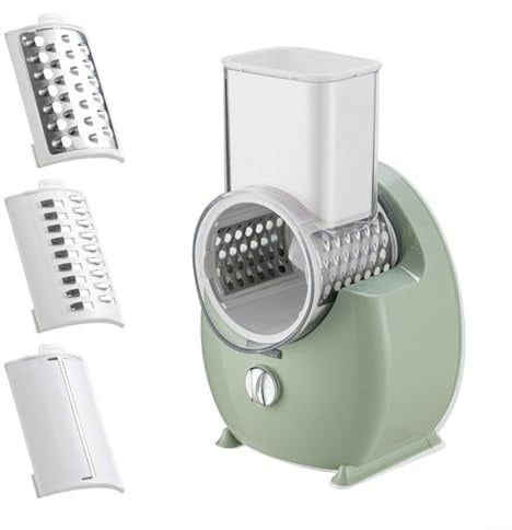 GANCEI Grattugia elettrica per formaggio, 3 in 1, affettatrice automatica per verdure, con 3 lame intercambiabili (verde)
