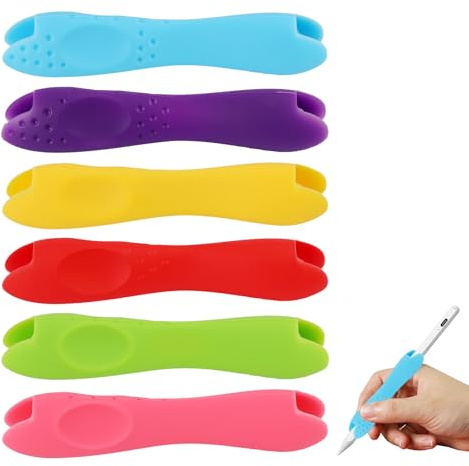 Guide Doigt Écriture Enfant, Poignées de Crayon en Silicone Ergonomiques Triangulaires, Aide à la Bonne Tenue du Stylo, Grip Crayon Souple et Confortable, Lot de 6 Couleurs pour Droitier et Gaucher