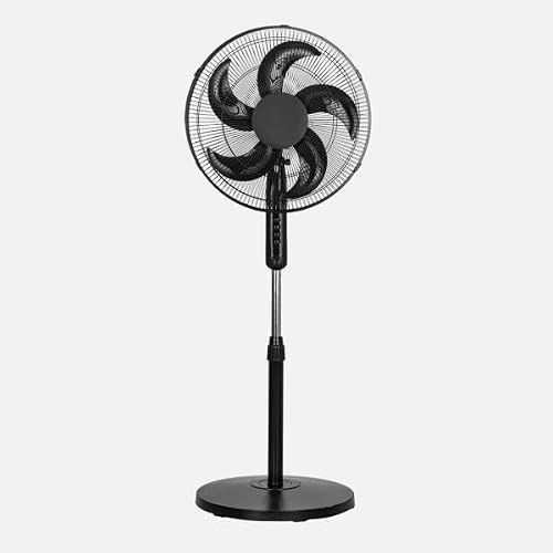 ABRILA - Ventilador De Pie Spirit 50w | 3 Velocidades | Aspas de 5 | Fijo y Rotatorio | Diseño Moderno | Ideal para Hogar y Oficina | Negro