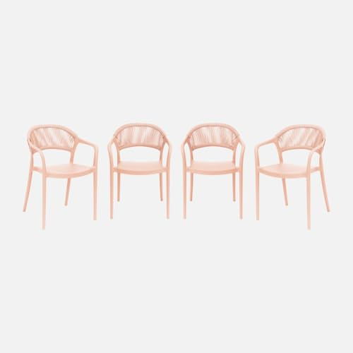 sweeek - Chaise de Jardin empilable avec Effet Corde Rose (Lot de 4) - Jovia