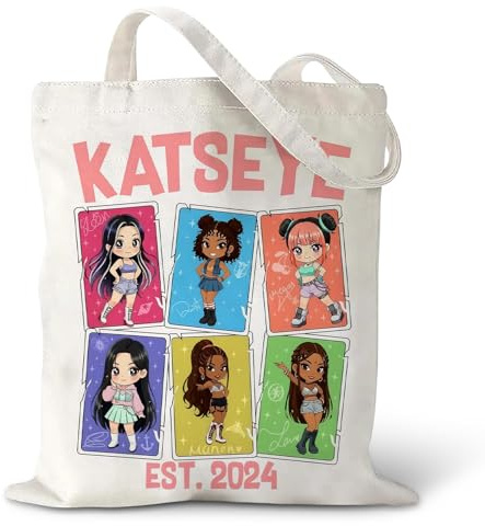Onperpoe Katsye Canvas-Tragetasche, Kpop-Tragetaschen für Damen, doppelseitig bedruckt, Segeltuch, Mädchen, Fans, Geschenke für Katseye Merch, Cartoon-K-Pop-Musik-Liebhaber, mehrfarbig, 40 cm x 35 cm
