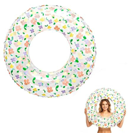 ARYIMYDP Ciambella Gonfiabile per Bambini Trasparente con Fiori Rosa - Robusto PVC, Salvagente per Piscina, Mare e Spiaggia, Massima Sicurezza e Divertimento Acquatico.