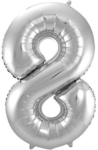 Folat 631785 - Folienballon Zahl 8 - silber - ca. 86 cm