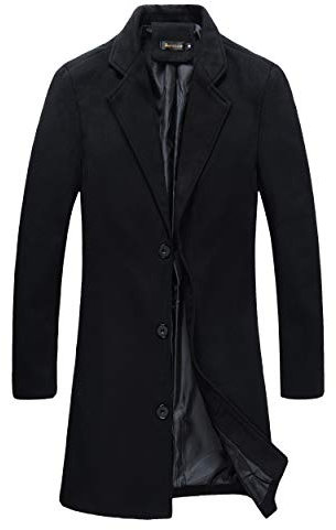 Benibos Mens Trench Coat Slim Fit Notched Collar Overcoat (M, F20 Black)