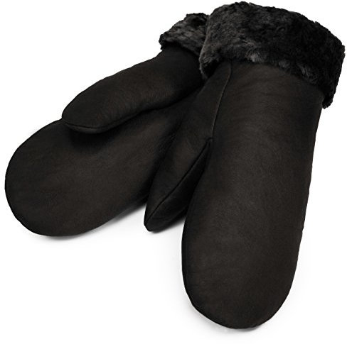 Werner Christ Lammfell Fäustlinge warme, Lange Unisex Fausthandschuhe aus echtem Fell, Winter-Handschuhe für Damen und Herren in schwarz, Größe 5