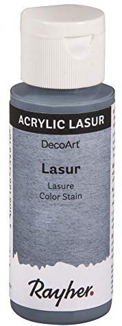 Rayher 35023566 Lasur, Flasche 59 ml, Holzlasur, Farbe für Holz, transparente, nicht deckende Acrylfarbe, veredelt unbehandeltes Holz und andere saugende Untergründe, blaugrau