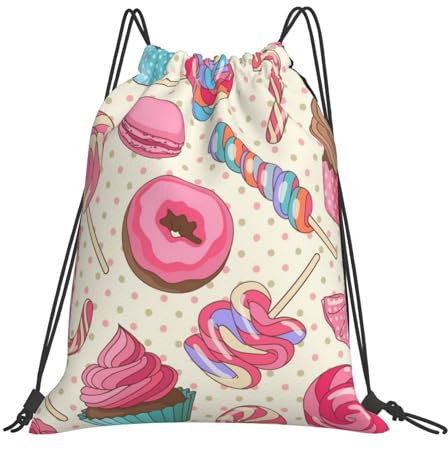 JCAKES Süßer Lollipop Cupcake Kordelzug Taschen Turnbeutel Kordelzug Turnbeutel Kordelzug Rucksack Wasserdicht Kordelzug Tasche Reiserucksack Wanderrucksack, Süßer Lollipop-Cupcake, One size