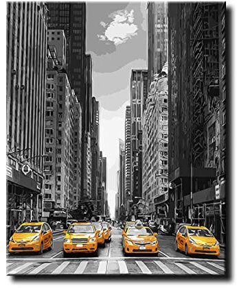 Shukqueen DIY Peinture à l'huile pour adulte Kits de numéro Peinture acrylique New York Taxi 16 x 50,8 cm 20x26(50x65cm) New York (sans cadre).