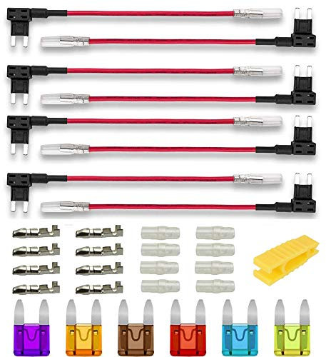 Gebildet 8pcs 12V-24V ATM Klein Größe Autosicherungen Stromdieb,Stecksicherung Verteiler Flachsicherungsadapter mit 6pcs Sicherung (3A/5A/7.5A/10A/15A/20A) und Sicherungsabzieher