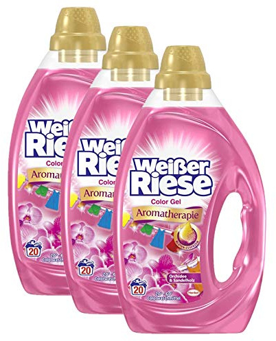 Weißer Riese Color Gel Aromatherapie Essentials, 60 (3 x 20 Wäschen), Flüssigwaschmittel mit Orchidee & Macadamiaöl, pflegendes Colorwaschmittel mit ätherischen Ölen, die zu 100% natürlich sind