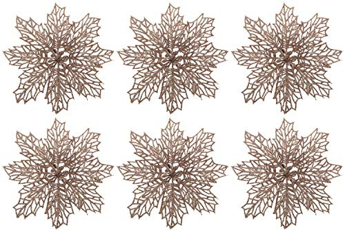 BWG 6 Large Glitter Poinsettia Clip On Christmas Craft/Tree Decorations Rose Gold