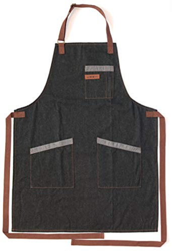 Schürze Küchenschürze Männer Frauen Unisex Schwarz Working Denim Schürze Chef Restaurant Kochschürzen Für Barkeeper Kellner Cafe Shop BBQ-Black_34_X_27_Inches