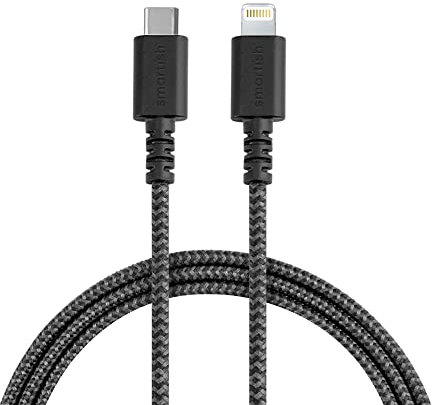 Smartish USB-C to Lightning Cable for iPhone 15/14 - Crown Joule - 6 Foot Universal Fast Fabric Wrapped Charging Cable - Apple MFi Certified for iPhone 15/14/13/12/SE/iPad/AirPods/Android - Black