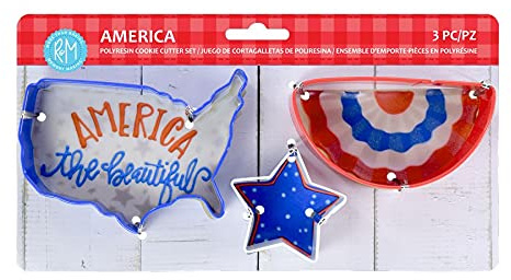 R&M Patrotic Cookie Cutter Set, USA Map, Bunting, July 4th, Memorial Day Multi Color, Polyresin
