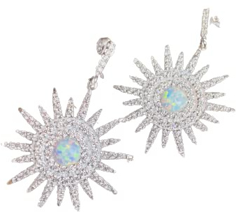 Große Silber Ohrringe Sonne mit Welo Opal und funkelnden Zirkonia aus 925 Sterling Silber, Sommer Schmuck Geschenk, Unikat Designer Ohrstecker