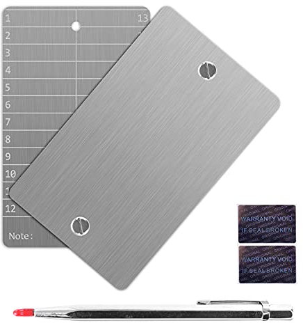 Billetera física para criptomonedas y bitcóin, copia de seguridad de frase de recuperación de 12 o 24 palabras BIP39, con lápiz de grabado (doble), color plateado