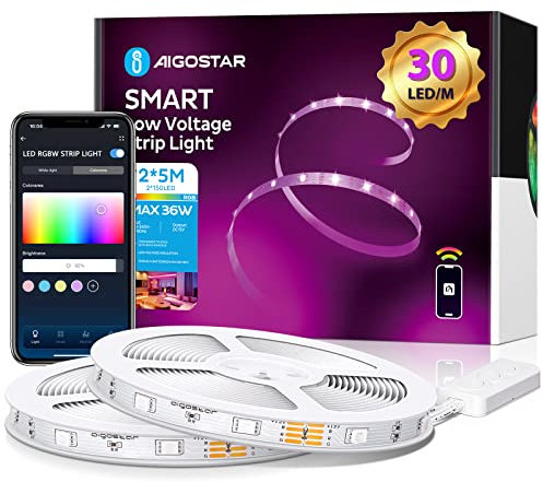 Aigostar Wlan LED Streifen 10m(2x5m) Alexa LED Strip RGB App-steuerung IR-Fernbedienung Smart LED Stripes Farbwechsel, kompatibel mit Alexa und Google Assistant für Party Zuhause