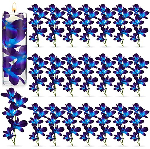 Blaue violette Kunstblumen blaue Orchidee Blume Vase Füllstoffe Faux Lila Orchidee Hochzeit Tischdekoration Füllung für schwimmende Kerzen Hochzeit Geburtstag Party Tischdekorationen (32 Stück)