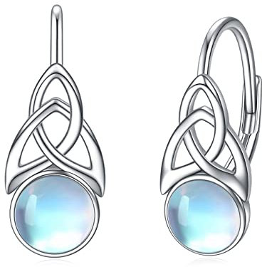 Mondstein Ohrringe für Damen 925 Sterling Silber Irischen Keltischen Knoten Ohrringe Leverback Schmuck Geschenke (B-Mondstein mit keltischem Knoten)