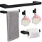 HANFU Handtuchhalter Set, 5 Stück Aluminium Badezimmer Zubehör 40cm Handtuchstange, Toilettenpapierhalter und Handtuchhaken, Bad Hardware Set Wandmontage Lochinstallation für Bad Küche, Schwarz
