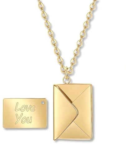 SHINYY Envelope Love Letter Necklace for Women Stainless Steel Love You Secret Gift Message Engraved Locket Jewelry Pendant Couples and Family
