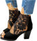 ORANDESIGNE Stivaletti con Tacco Spesso in Pizzo Cavo, Sandali Leggeri Estivi alla Moda da Donna Dietro Stivaletti Corti con Cerniera Punta Tonda Stivali A metà Polpaccio Scarpe C Nero 39 EU