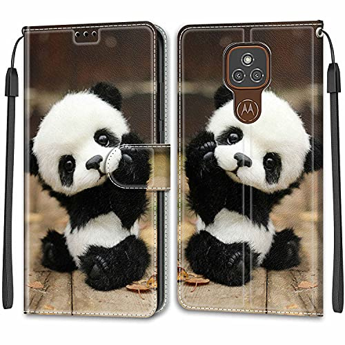 Feyten Kompatibel mit Motorola Moto E7 Plus/ G9 Play/G9 Hülle, Handytasche PU Leder Handyhülle Klappbar Schutzhülle Wallet Kartenfach Magnet Klapphülle Flip Case Cover Lederhülle (Panda)