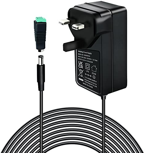 Meiyue 12V 5A 60W Power Supply Adapter, AC 100-240V to DC 12V Converter Transformer Power Wall Adapter UK Plug for LED Strip Light, Monitors, CCTV Camera etc.