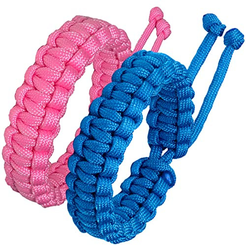 Jewboo Paracord Survival Bracelets Braided Paracord Handmade Rope for Couples Men Women Adjustable Size (Pink & Blue)