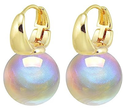 HUGETOMATO Opal Ohrringe Gold, Creolen mit 14mm Echtem Opal, Trofenohrringe, Hypoallergen, Elegante Ohrringe für Damen,Geschenkidee für Geburtstag, Valentinstag, Muttertag
