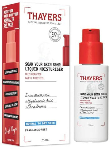 Thayers Soak Your Skin 80HR Liquid Moisturizer - Face Moisturizer with Hyaluronic Acid and Snow Mushroom - Dermatologist Tested Skin Care for Normal to Dry Skin - 75 ml