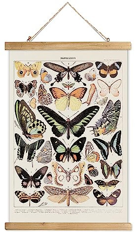 XIAOAIKA Vintage Schmetterling Hängende Poster mit Holzrahmen, Retro Stil Wanddekor Kunst Malerei, Muster gedruckt auf Leinen ohne Verblassen, fertig zum Aufhängen (50 x 75 cm)