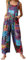 Edhomenn Women Summer Dungarees Multicolor Ethnic Style Square Neck Long Jumpsuit Playsuit Sleeveless Casual Baggy Overalls Rompers (A-Blue, XL)