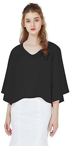 BEAUTELICATE Damen Chiffon Schal Stola V-Ausschnitt Eleganten Cape Umhang für Braut Sommer Hochzeits Festliche Abendkleid (V - Ausschnitt - Schwarz,Einheitsgröße)
