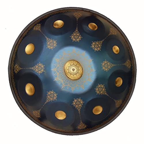 Mandala Handpan-Trommel in d-Moll, 9/10/12 Noten Stahlhandtrommel, Premium Trommelinstrument mit weicher Handpan-Tasche, Handpan-Schlägel, Handpan-Ständer, Blau, 9 Noten